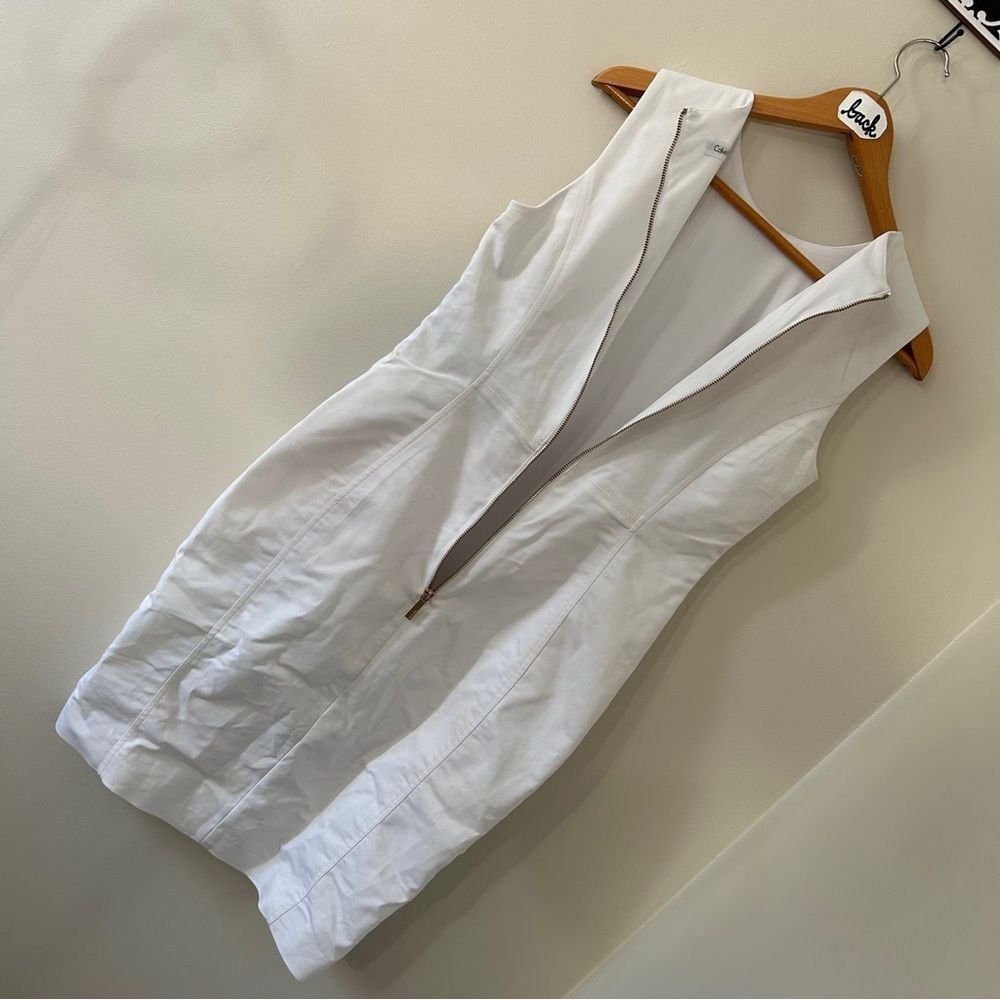 Calvin Klein White Stretchy Fitted Cocktail Dress Gold Zipper Women's 8 - Picture 6 of 8